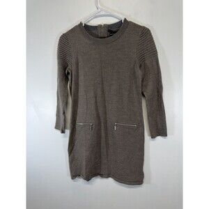 Tahari  Women’s Sweater Dress Top  100% Merino Wool Extrafine Brown  Size M